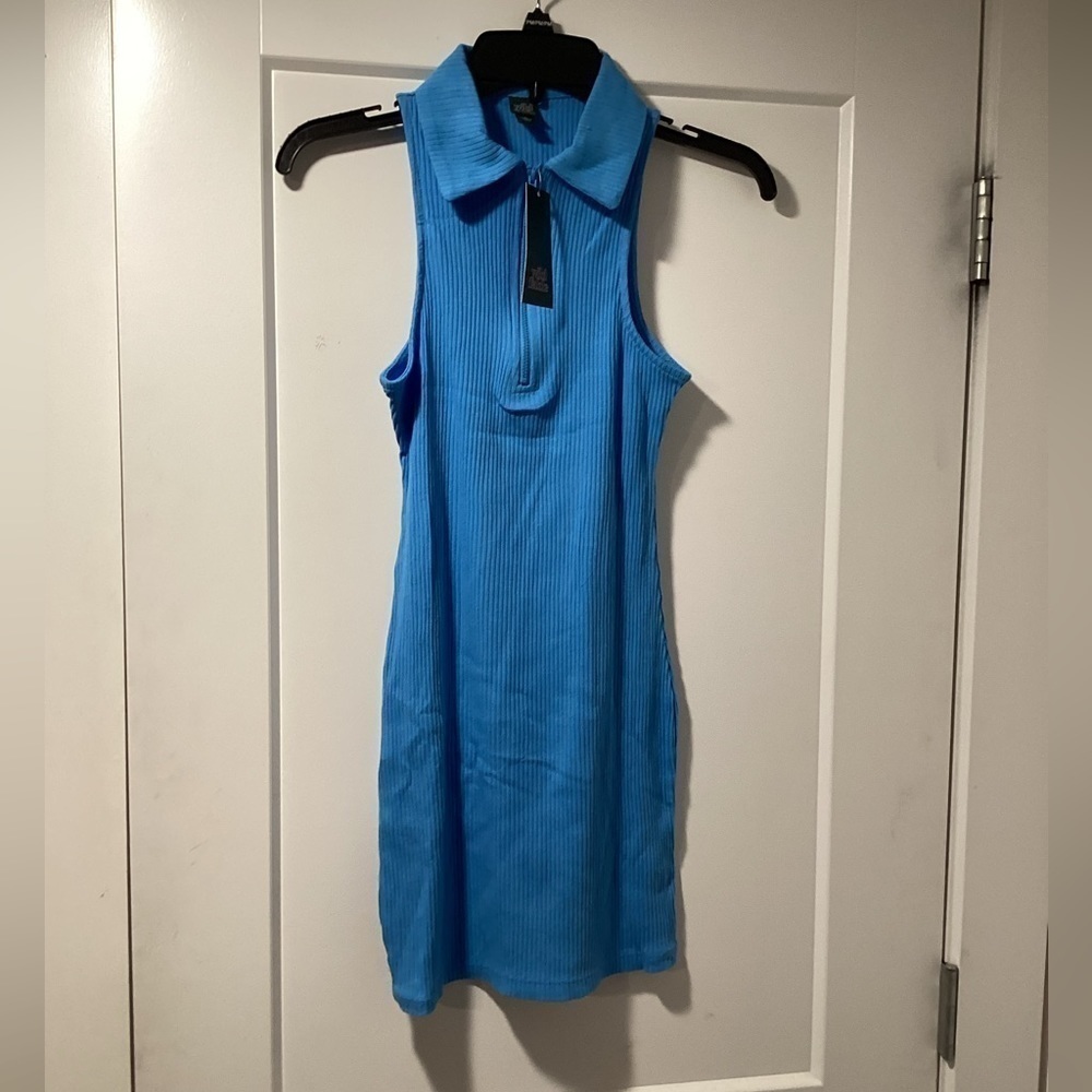 Nwt Wild Fable Size S Sleeveless‎ Zip Front Bodycon Polo Dress Azure